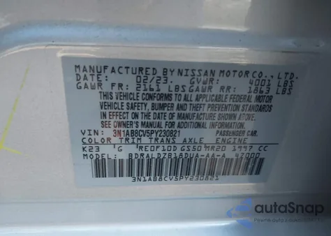 2023 Nissan Sentra Sv Xtronic Cvt из США, поврежденный, VIN 3N1AB8CV5PY230821